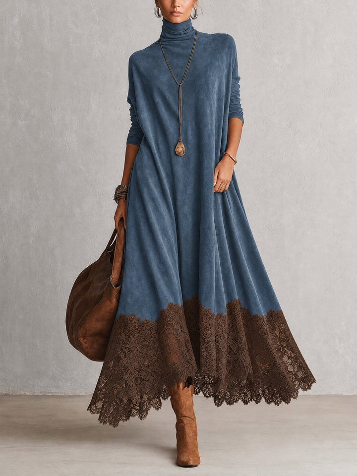 Dámské pletené maxi šaty s rolákem a volným oversized střihem