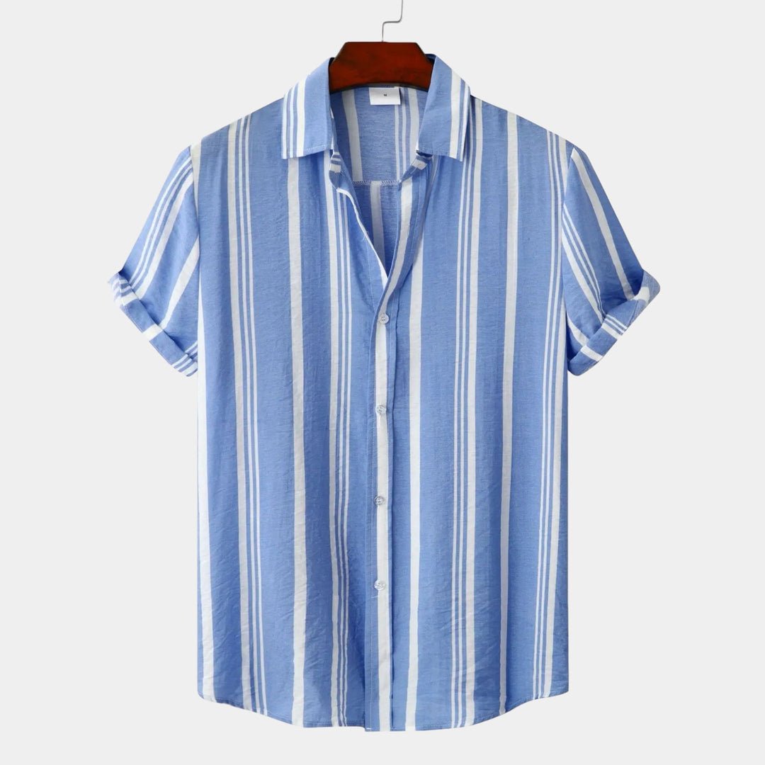 Men's Linen Vertical Stripe Short Sleeve Shirt