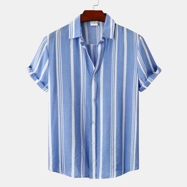 Men's Linen Vertical Stripe Short Sleeve Shirt
