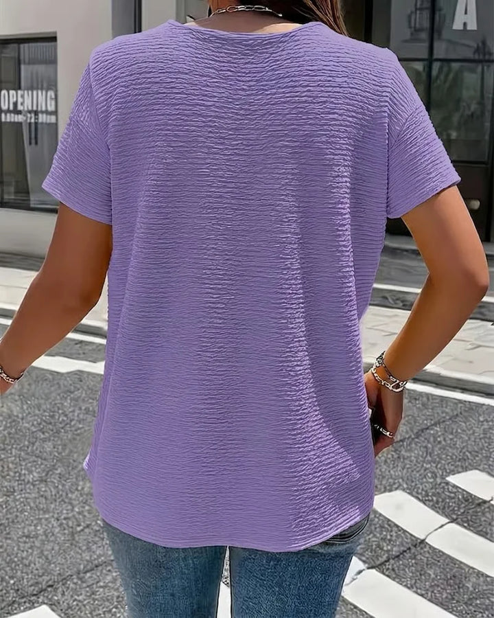 Women's Textured Linen Blend V-Neck Blouse