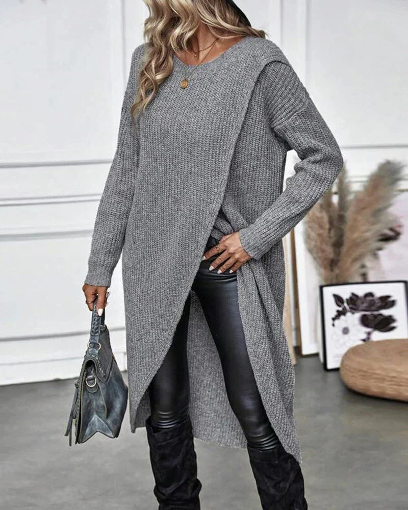 Women’s Merino Wool Longline Crewneck Knit Tunic Sweater