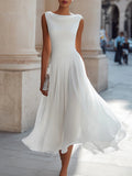 Women's Linen A-Line Sleeveless Midi Dress