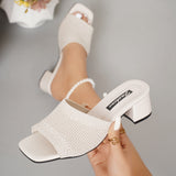 Women's Knit Square-Toe Block-Heel Mules