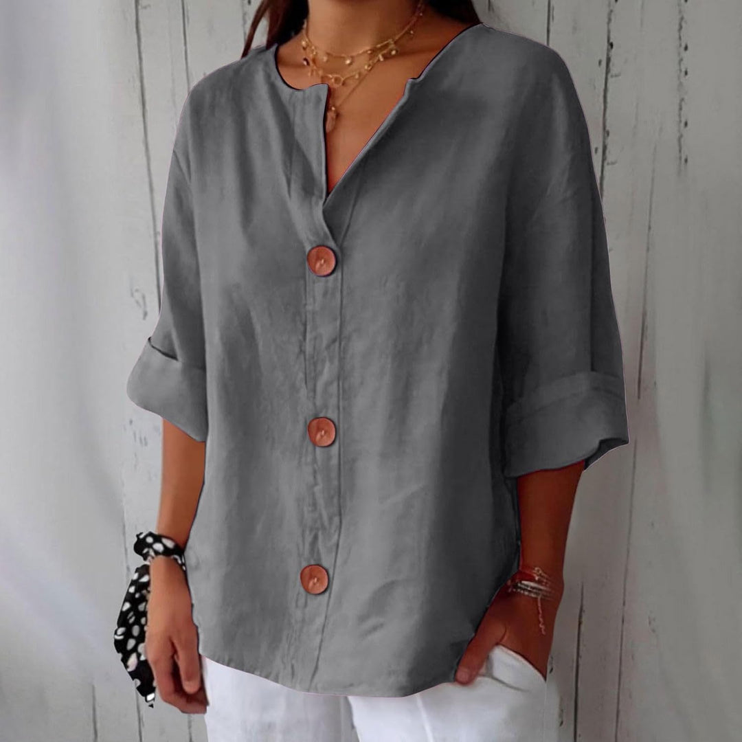 Women's Linen Blouse Loose Fit Casual Plain Top Shirt