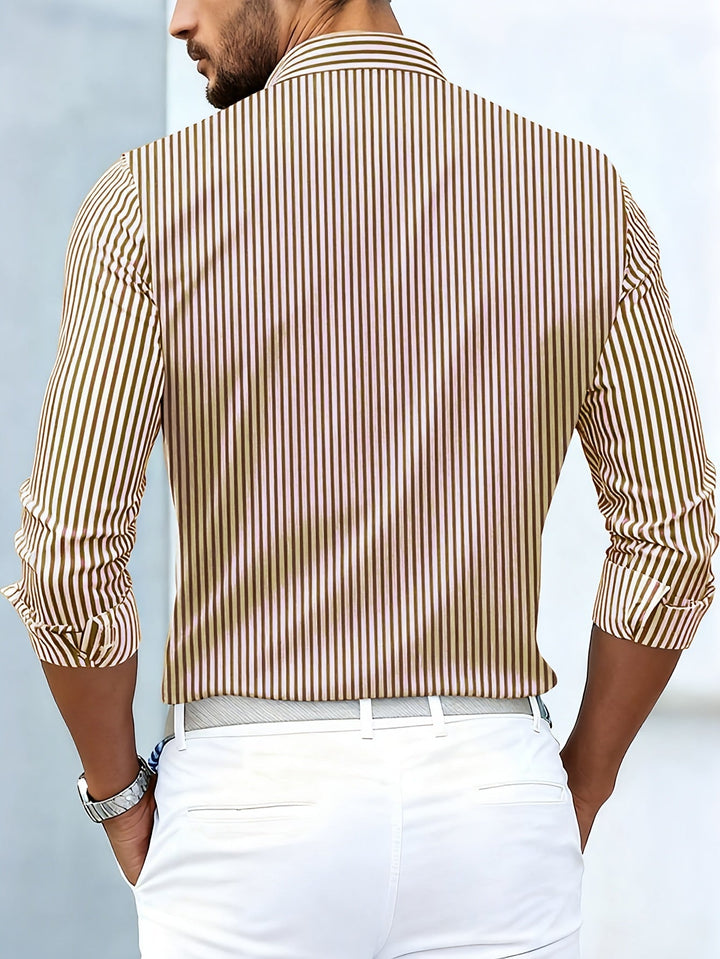 Men's Linen Blend Striped Casual Long Sleeve Button Down Shirt
