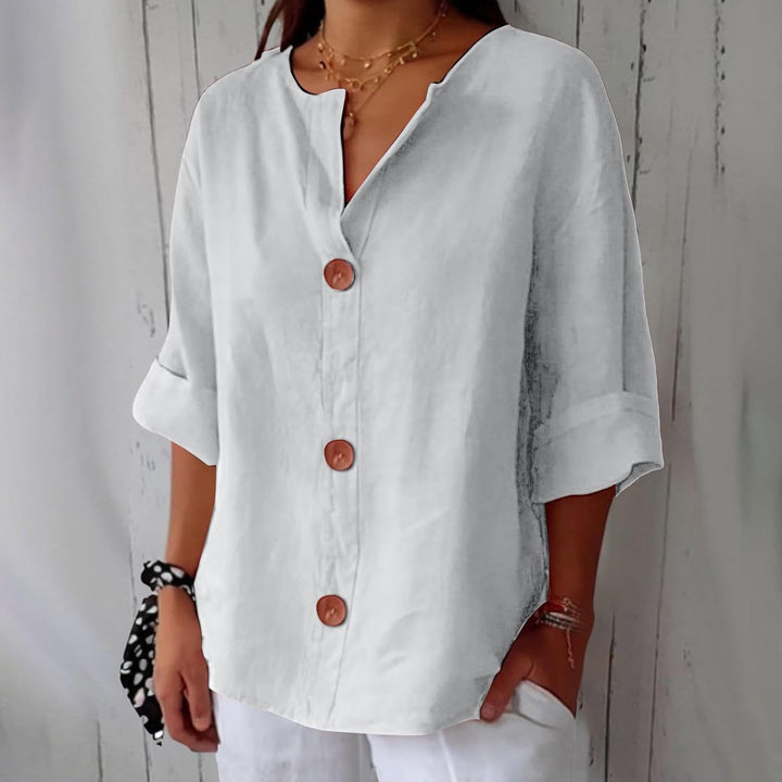 Women's Linen Blouse Loose Fit Casual Plain Top Shirt