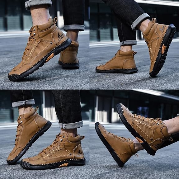 Men's Leather Ankle Boots Casual Hiking Shoes