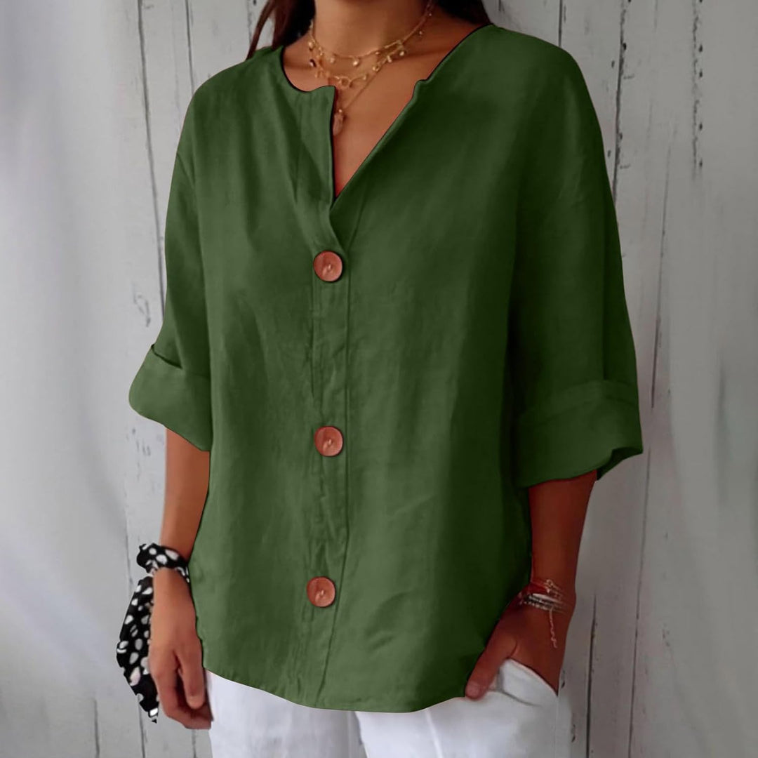 Women's Linen Blouse Loose Fit Casual Plain Top Shirt