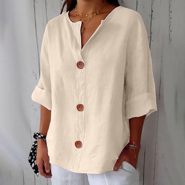 Women's Linen Blouse Loose Fit Casual Plain Top Shirt