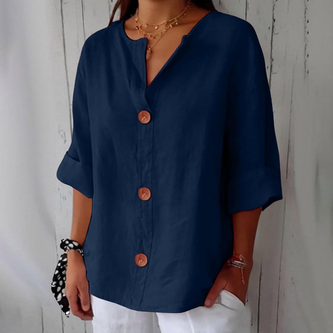Women's Linen Blouse Loose Fit Casual Plain Top Shirt