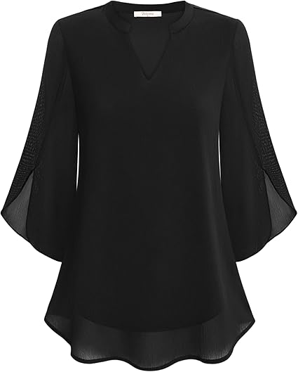 Women's Chiffon V Neck Blouse Summer Petal Sleeve Tunic Top