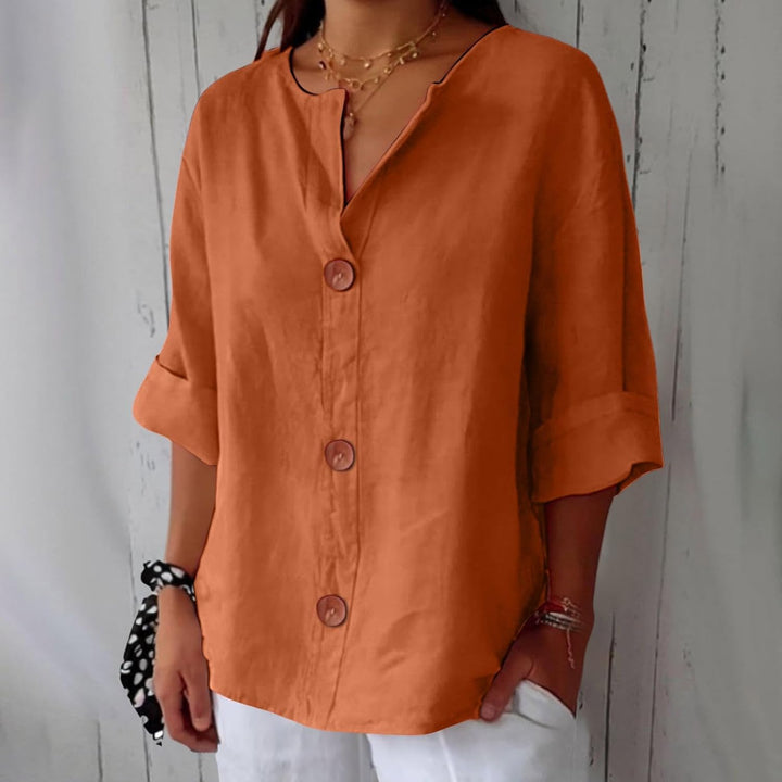 Women's Linen Blouse Loose Fit Casual Plain Top Shirt