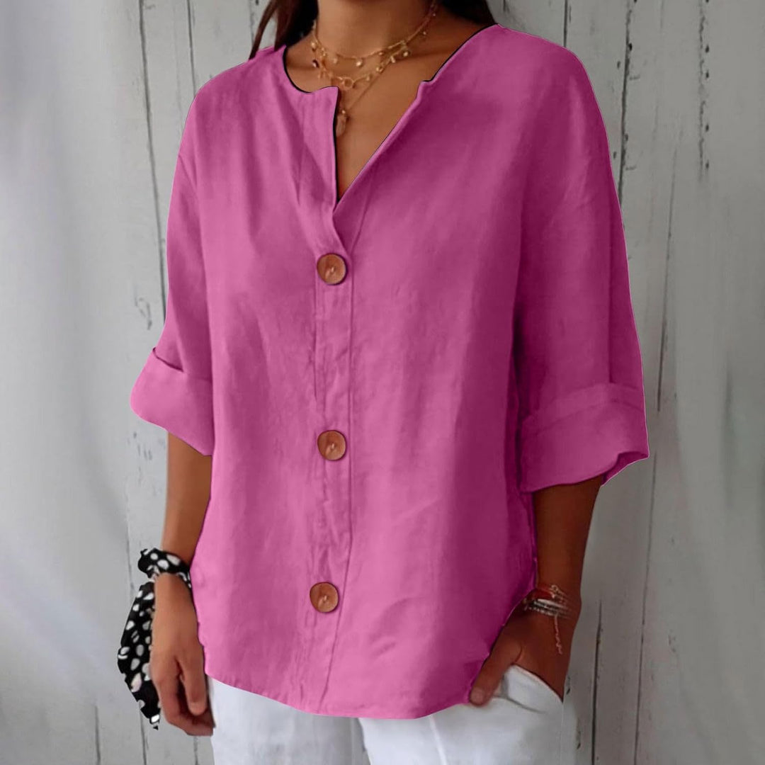 Women's Linen Blouse Loose Fit Casual Plain Top Shirt