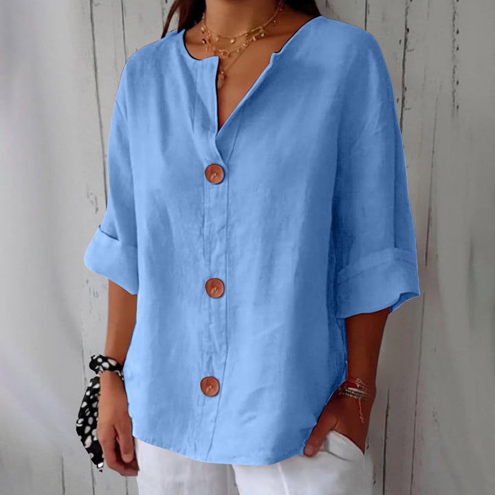 Women's Linen Blouse Loose Fit Casual Plain Top Shirt