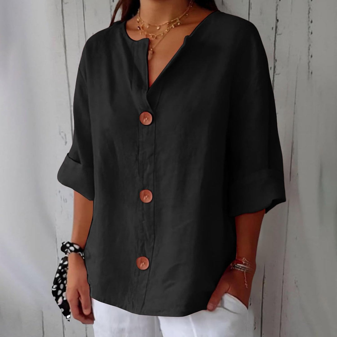 Women's Linen Blouse Loose Fit Casual Plain Top Shirt