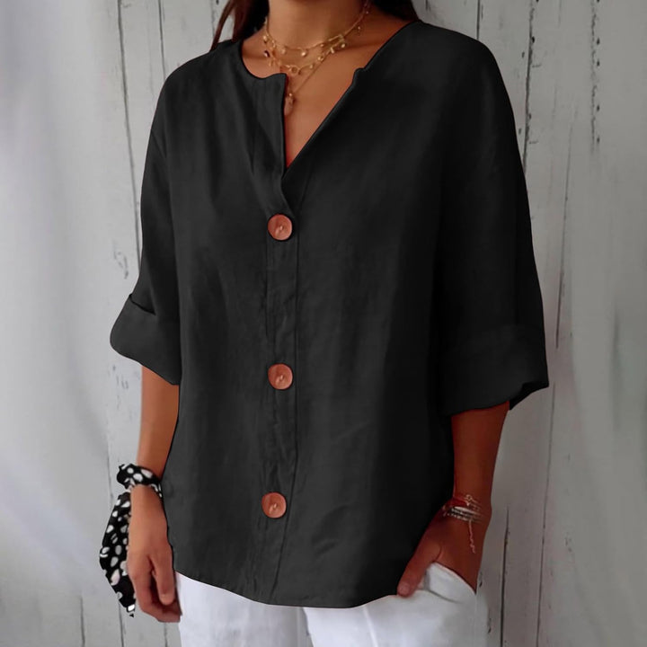 Women's Linen Blouse Loose Fit Casual Plain Top Shirt