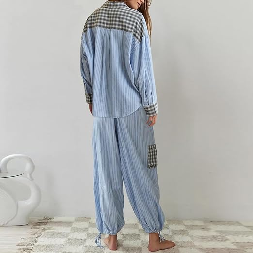 Ensemble de pyjama pour femme en lin, tenue d’intérieur et de nuit deux pièces