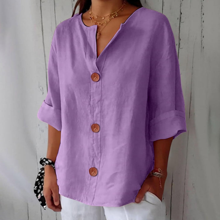 Women's Linen Blouse Loose Fit Casual Plain Top Shirt