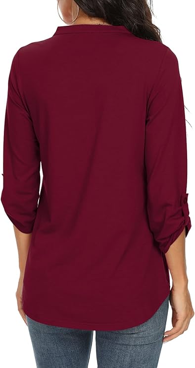 Women's Chiffon V Neck Blouse Summer Petal Sleeve Tunic Top