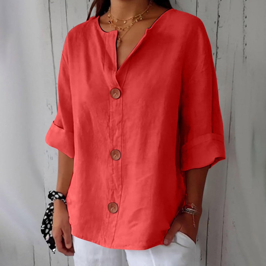 Women's Linen Blouse Loose Fit Casual Plain Top Shirt