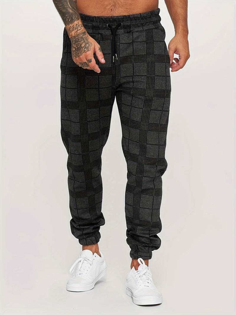 Men's Fleece Joggers Plaid Checkered Sweatpants