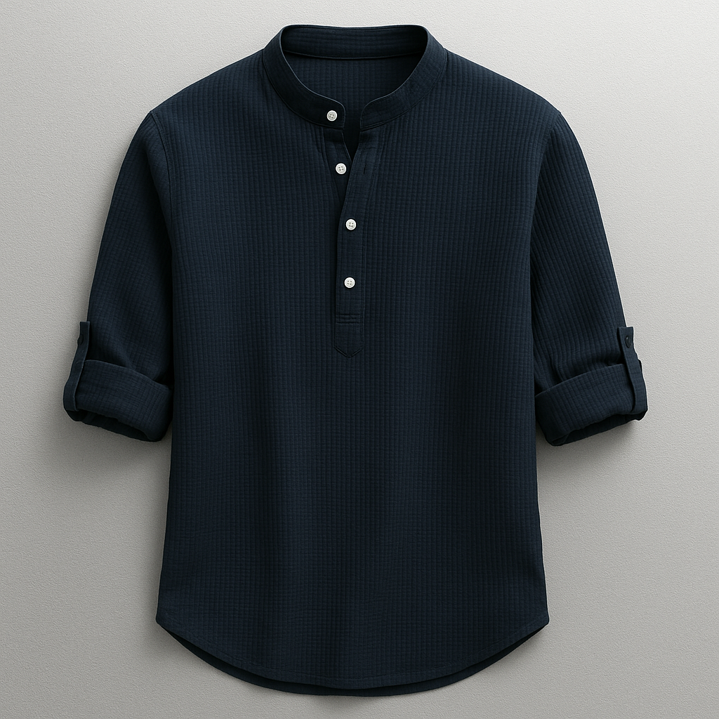 Men's Linen Long Sleeve Band Collar Henley Shirt