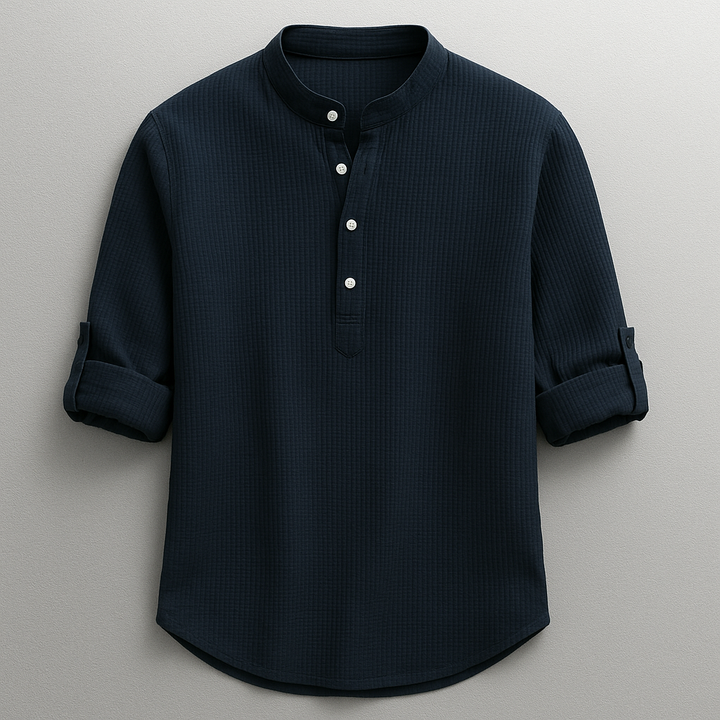 Men's Linen Long Sleeve Band Collar Henley Shirt