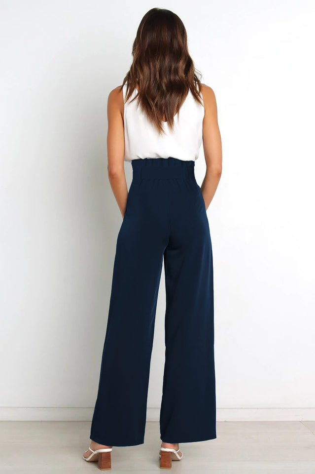 Women's High Waist Wide Leg Linen Trousers with Belt