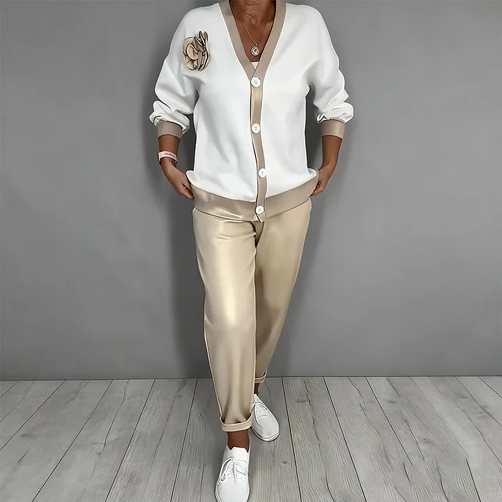 Women's Knit Button-Up Cardigan and Lounge Set