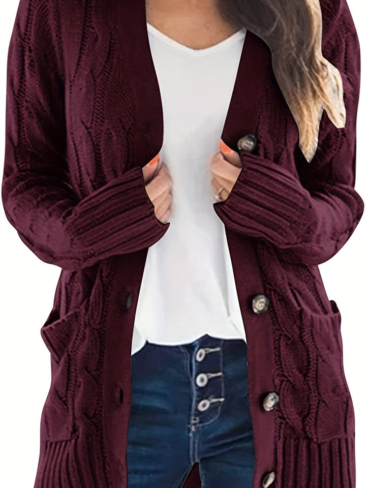 Women's Cardigan Sweater Cable Knit Wool Open Front Jumper