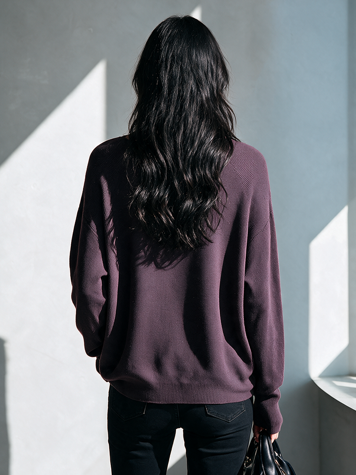 Pull-over en maille pour femme, coupe ample, manches longues et col ras du cou