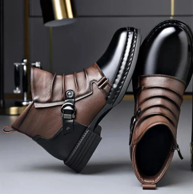 Women's Leather Ankle Boots with Buckle Detail