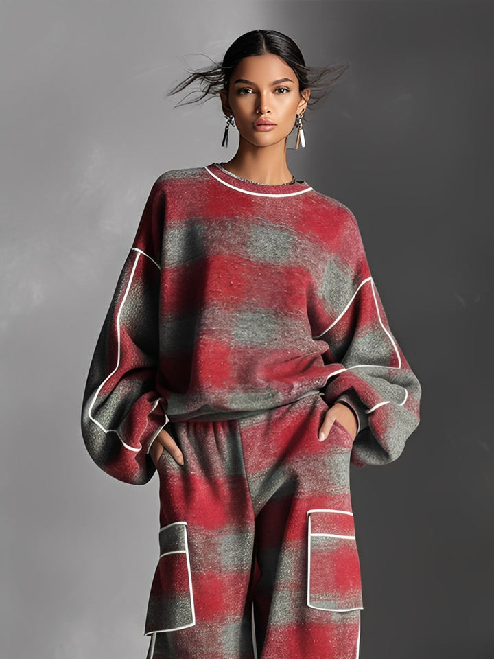 Women's Fleece Lounge Set Oversized Sweater and Pants Outfit