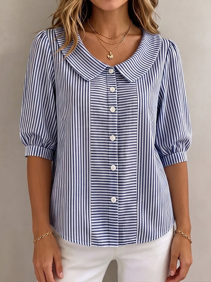 Women's Striped Blouse Linen Top Short Sleeve Casual Shirt