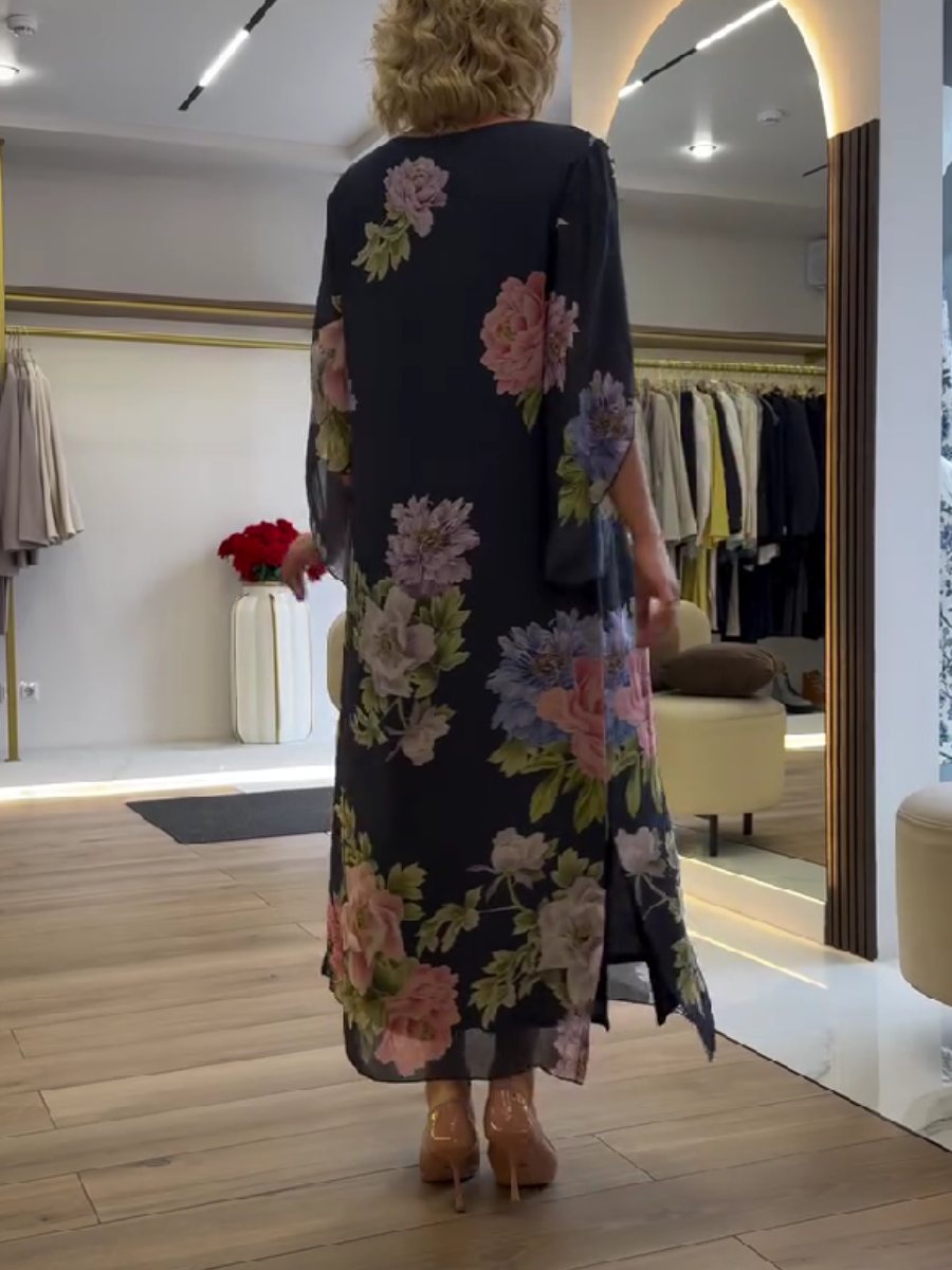 Women's Floral Loose Chiffon Maxi Dress