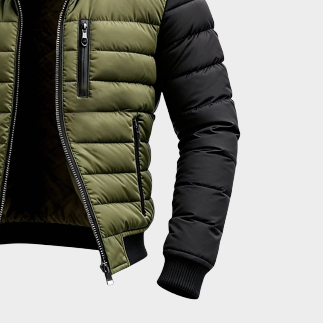 Men’s Nylon Padded Contrast-Sleeve Zip Jacket