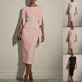 Women's Bodycon Elegant Formal Party Satin Pencil Midi Dress