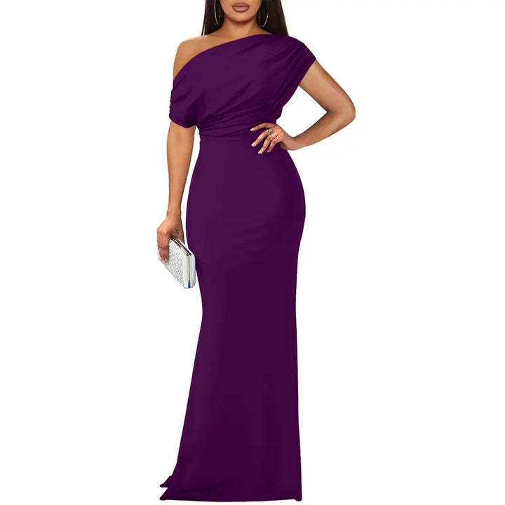 Women's Satin One Shoulder Evening Gown Formal Dress
