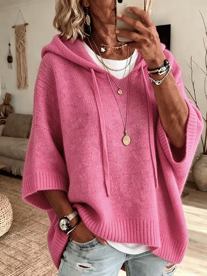 Pull à capuche pour femme, en maille douce mélangée, à manches longues