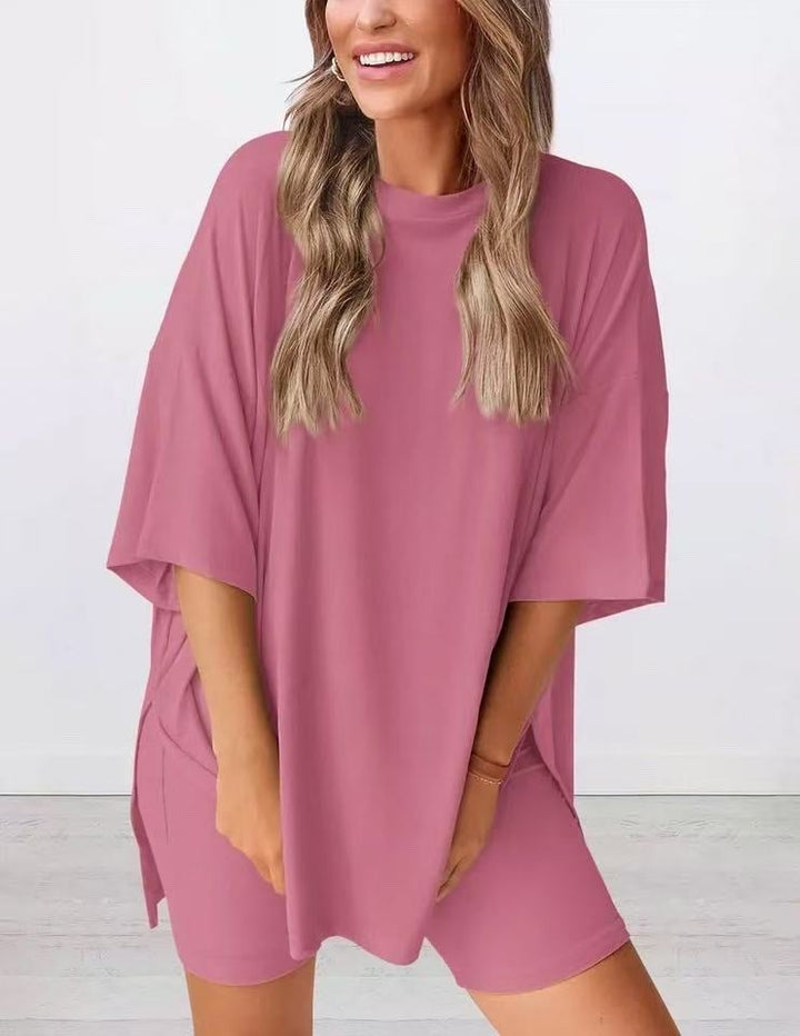 Women's Two Piece Knit Oversized T-Shirt and Shorts Co-ord