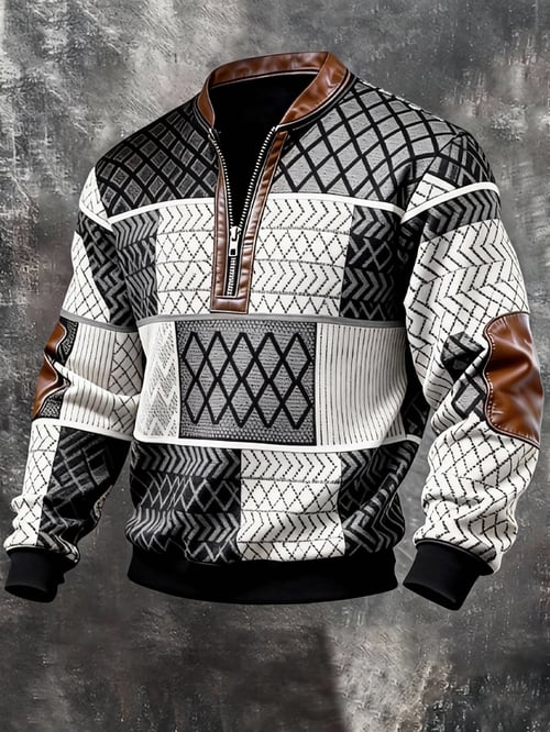 Men's Knit Sweater Quarter Zip Fleece Pullover Jacket