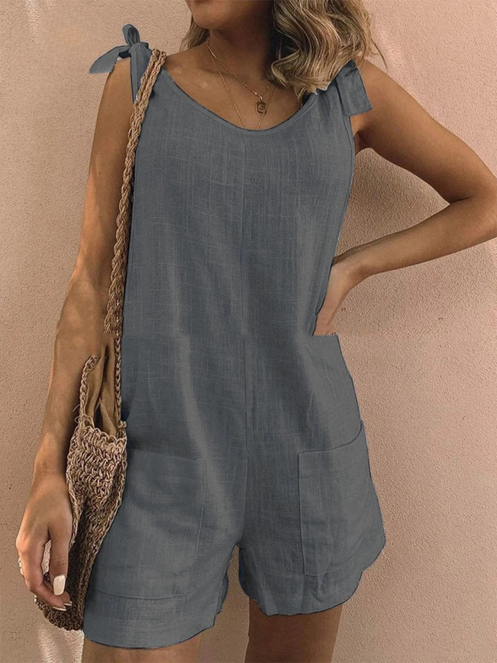 Women's Linen Sleeveless Romper V-Neck Overalls Jumpsuit