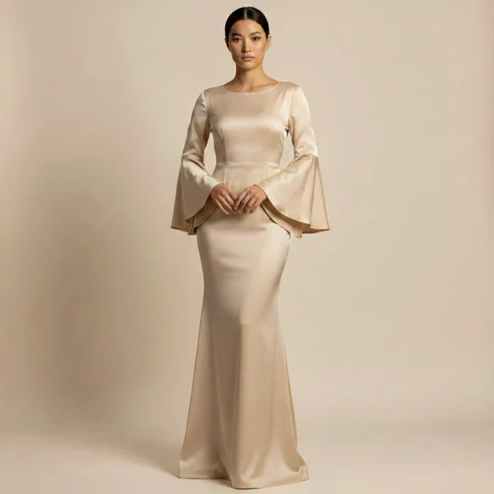 Women's Silk Bell Sleeve Long Evening Dress