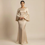 Women's Silk Bell Sleeve Long Evening Dress