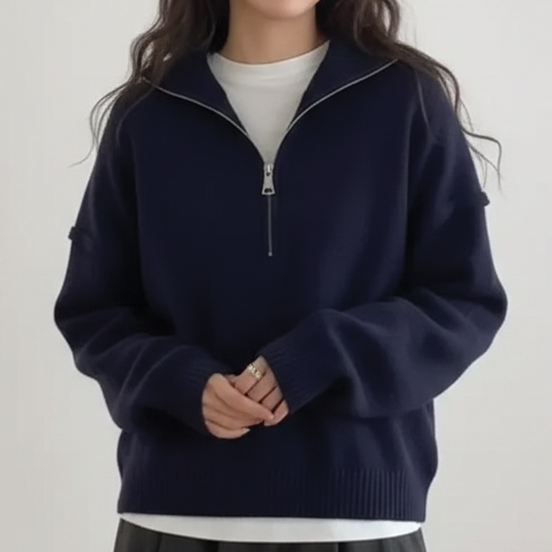 Women's Merino Wool Knit Half Zip Mock Neck Pullover Sweater