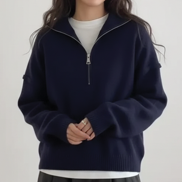 Women's Merino Wool Knit Half Zip Mock Neck Pullover Sweater