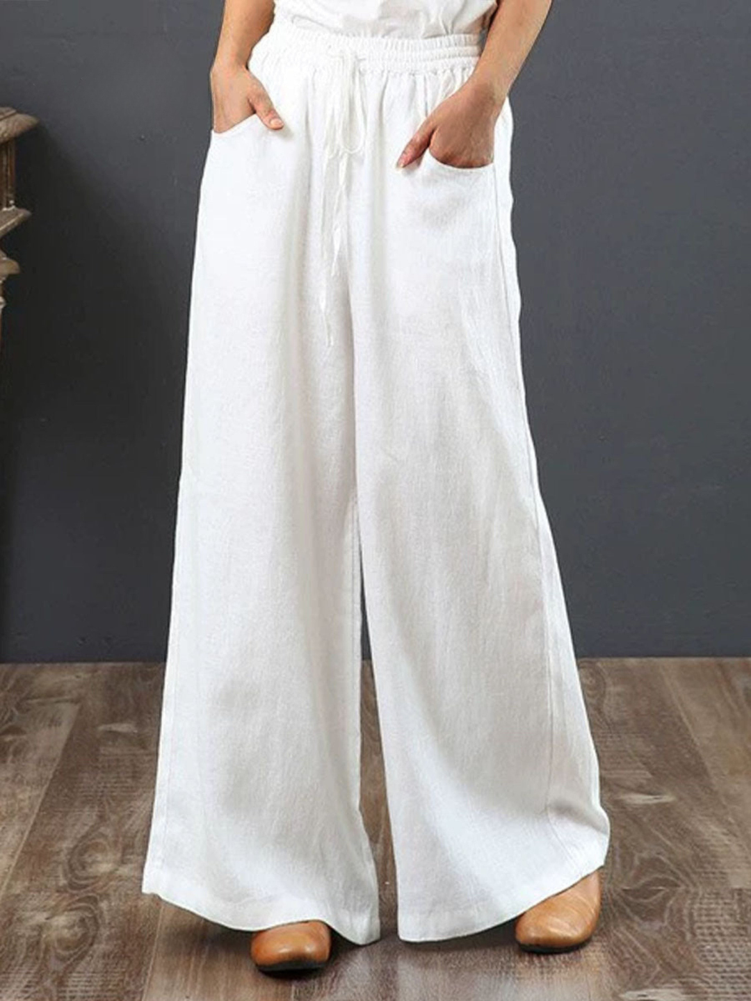 Women's High Waisted Wide Leg Linen Trousers Loose Fit Flowy Palazzo Pants