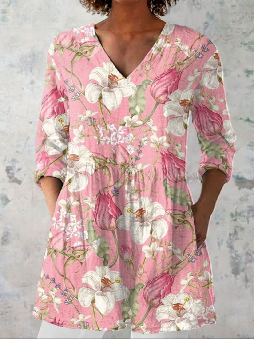 Women Linen Floral Shirt Pants Maxi Dress