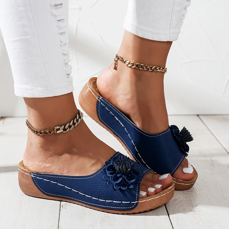 Women's Leather Wedge Sandals Open Toe Platform Mules