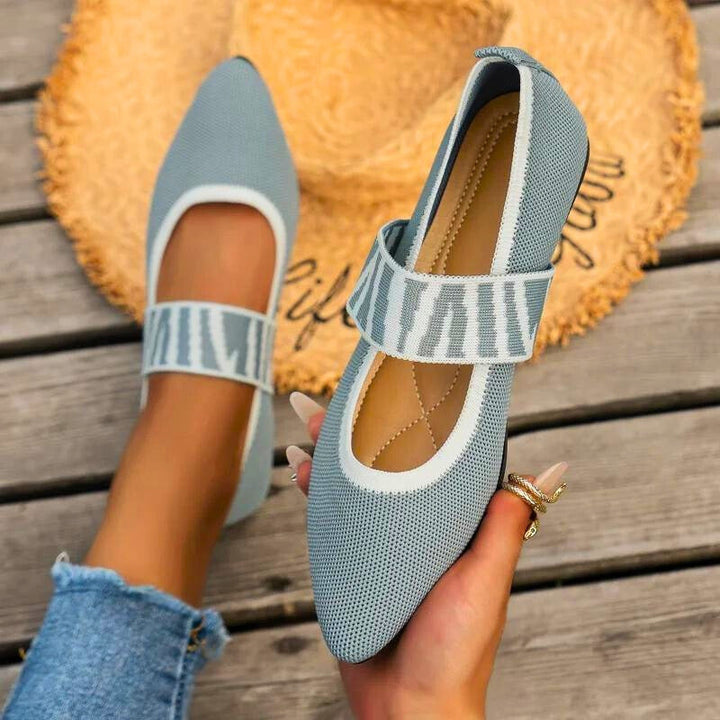 Pointed Toe Knit Women's Mary Jane Ballet Flats Slip On Shoes